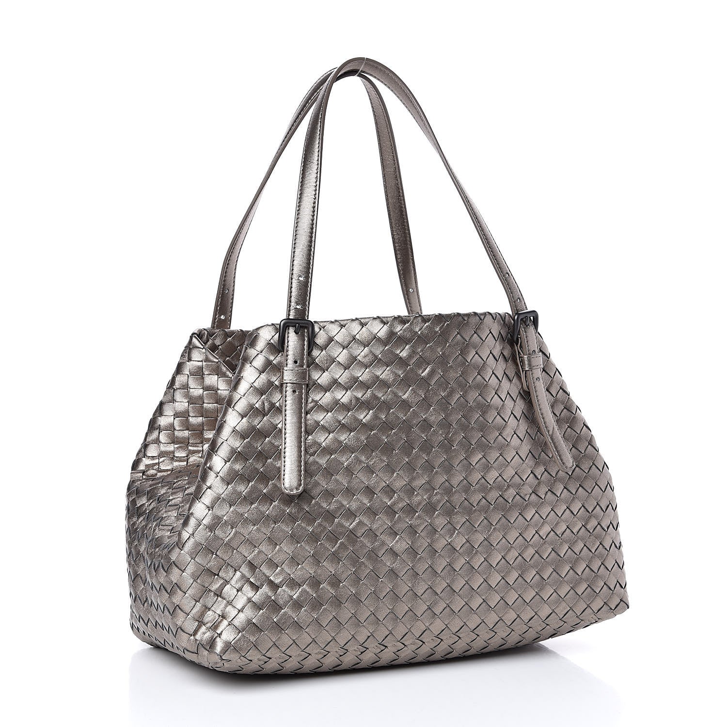 Bottega Veneta Metallic Grosgrain Intrecciato Medium A Shape Seamless Tote Pewter 3 of 10