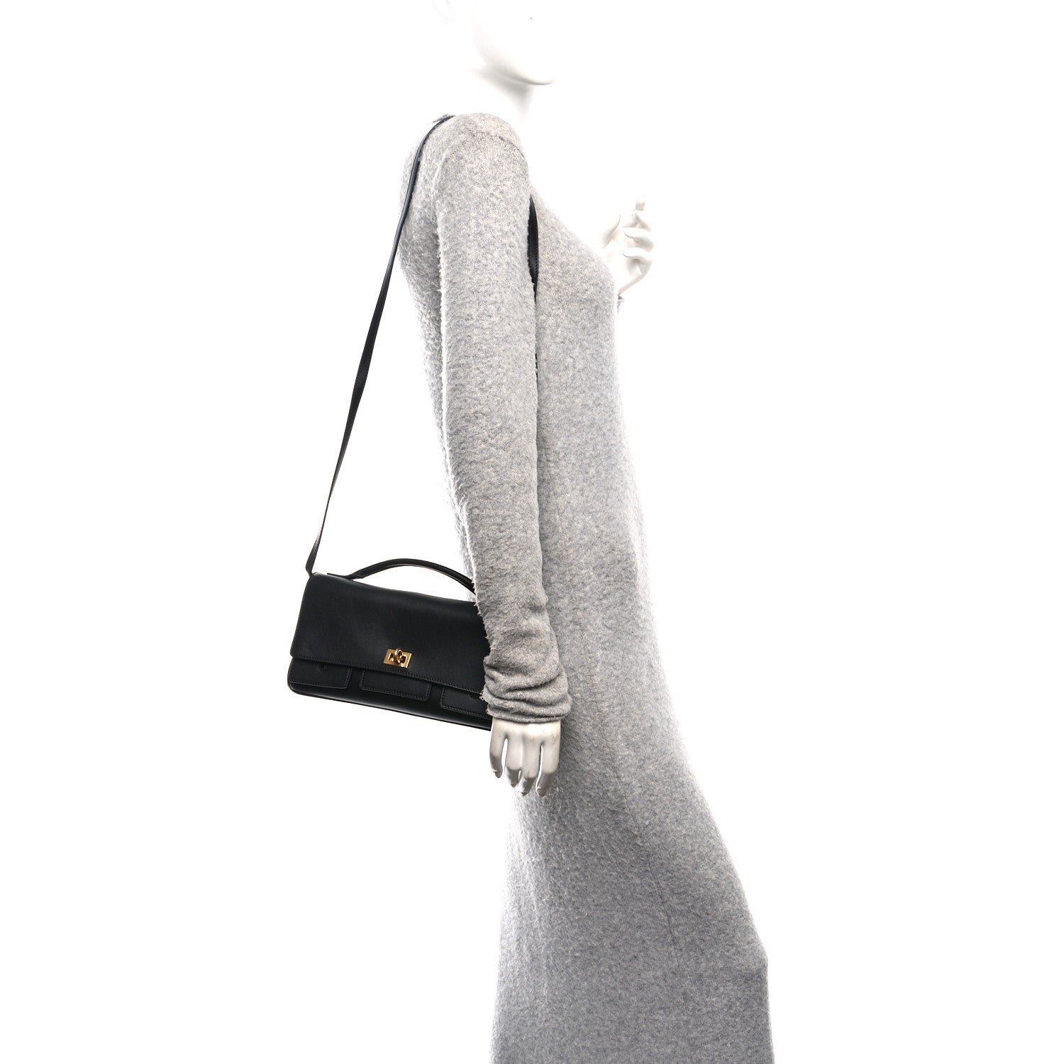 Balenciaga Smooth Calfskin Small Bel Air Clutch On Strap Black