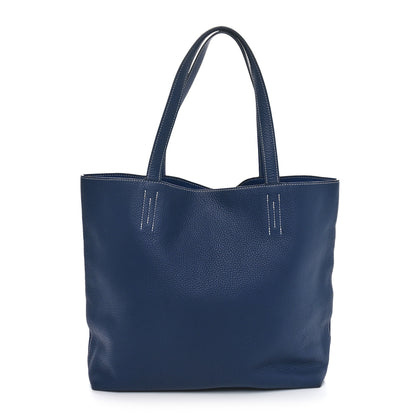 Hermes Veau Sikkim Taurillon Clemence Double Sens 36 Reversible Tote Bleu Electrique Bleu De Malte 1 of 14
