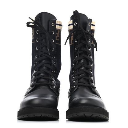 Fendi Calfskin Stretch Fabric Rockoko Biker Boots 38.5 Tobacco Black Marino 2 of 4