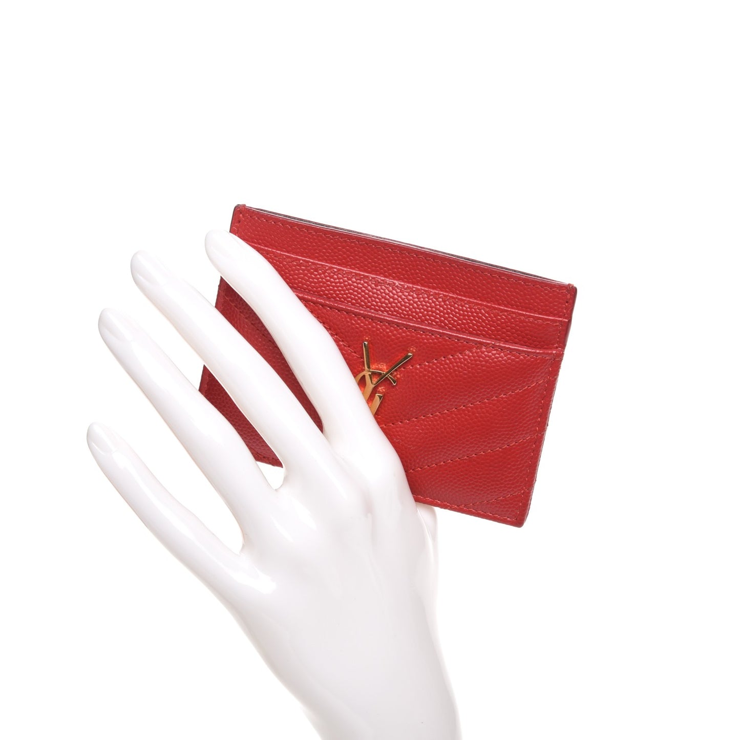 Grain De Poudre Matelasse Chevron Monogram Credit Card Case New Red