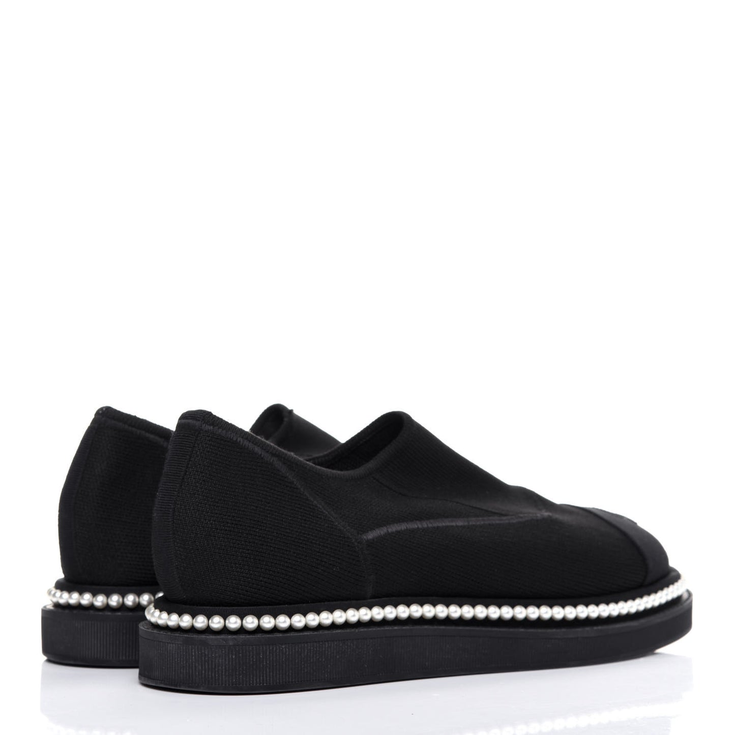 Stretch Fabric Grosgrain Pearl Cap Toe CC Moccasin Loafers 39 Black