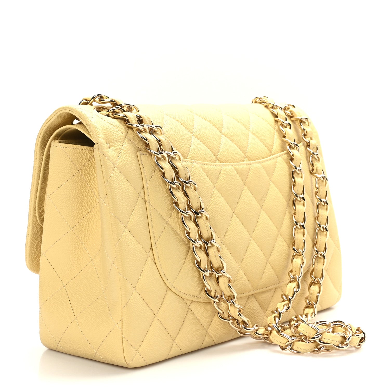 Chanel Caviar Quilted Jumbo Double Flap Yellow 3 of 9