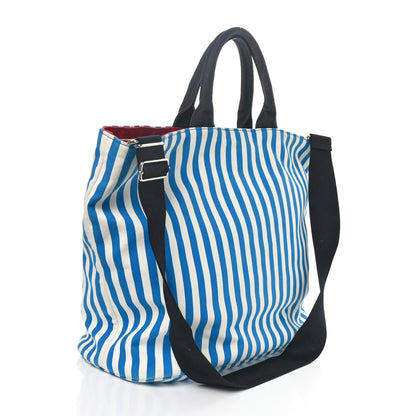 Prada Canvas Striped Comic Shopping Tote Blue White 4 of 10