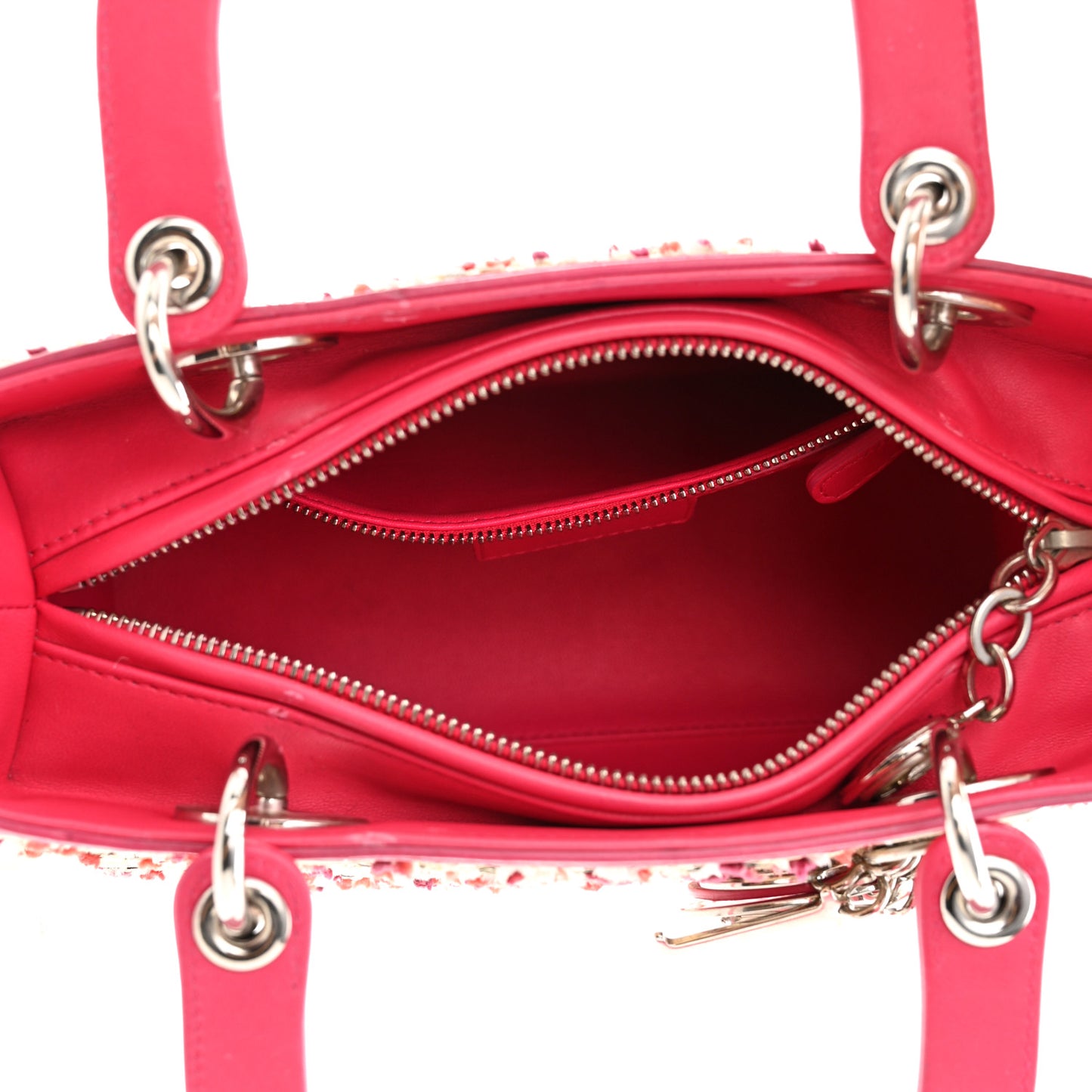 Raffia Tweed Medium Lady Dior Pink Beige