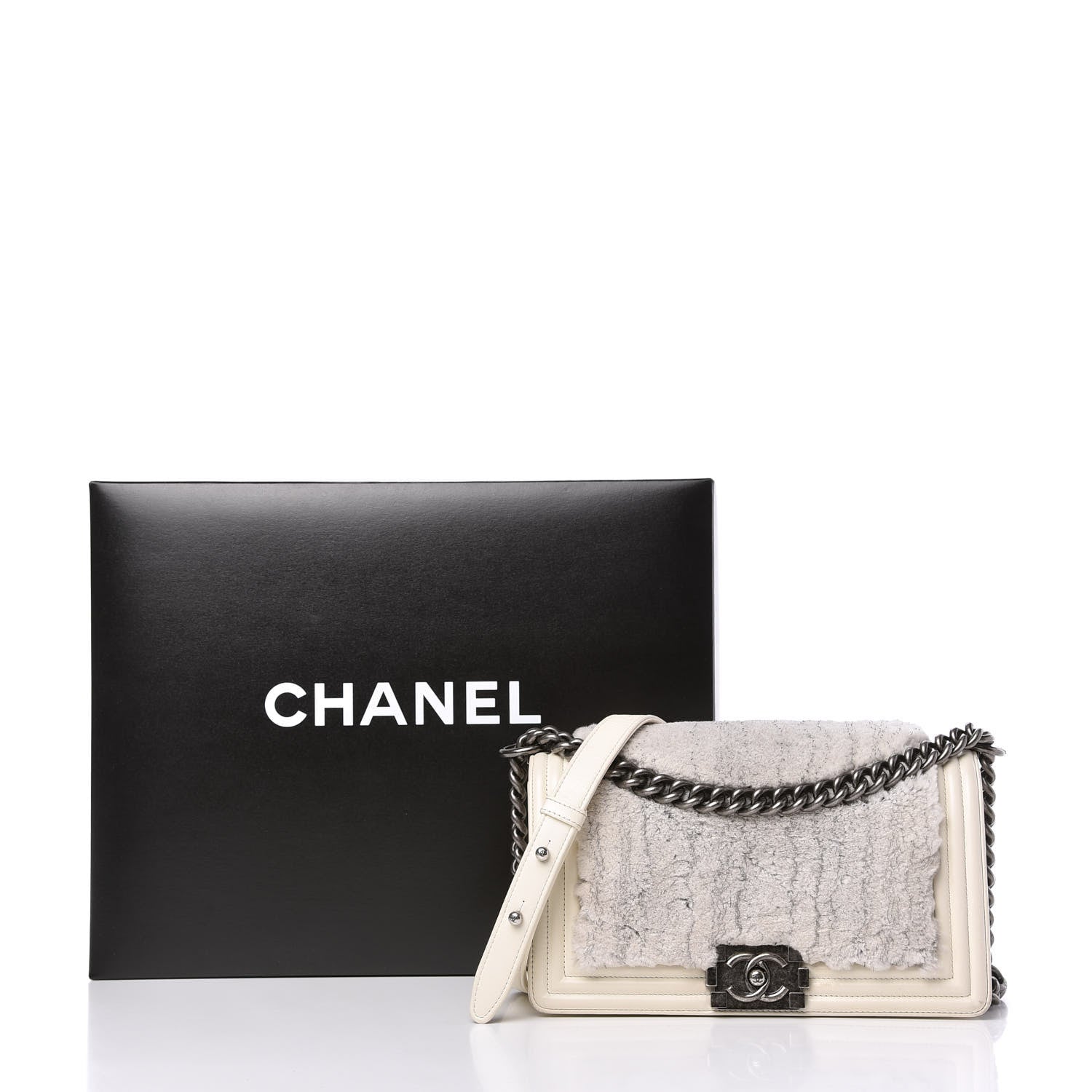 Chanel Fur Calfskin Medium Boy Flap White Silver 11 of 11