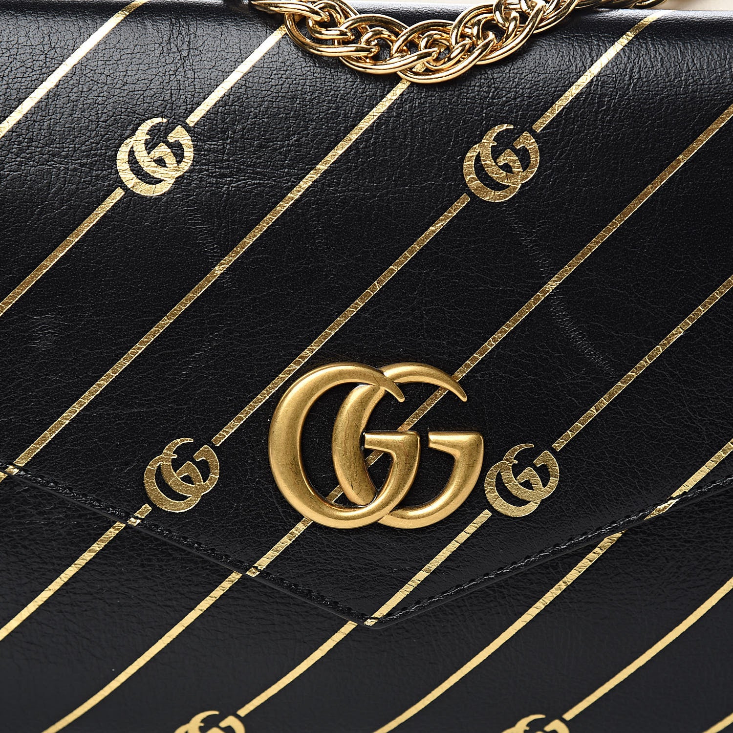 Gucci Calfskin Diagonal GG Medium Thiara Double Envelope Shoulder Bag Black White 12 of 13