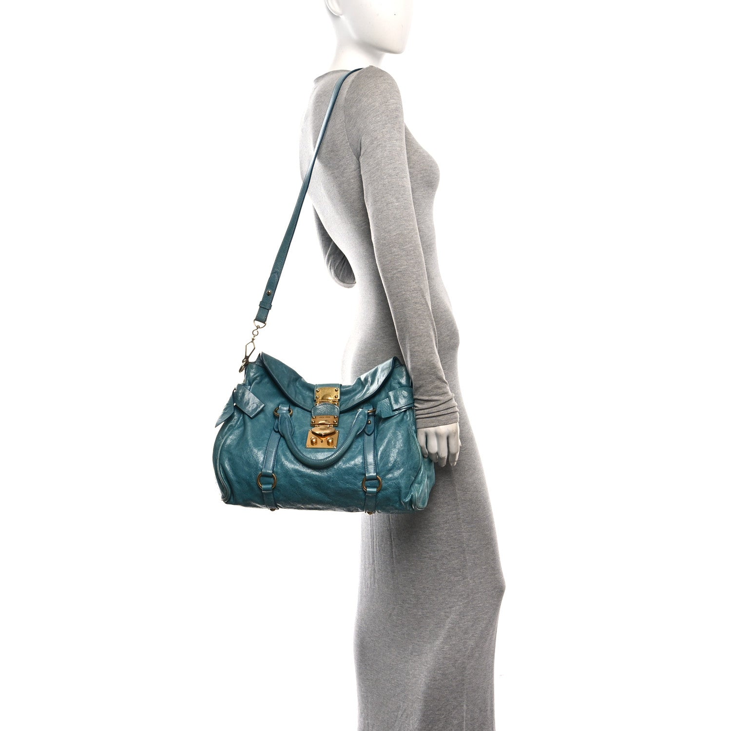 Miu Miu Vitello Lux Medium Bow Bag Blue 2 of 9