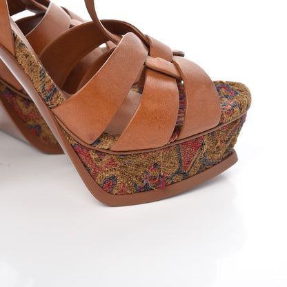 Saint Laurent Calfskin Tapestry Marrakech Tribute 105 Platform Sandals 40.5 Ambra Sapphire 11 of 13