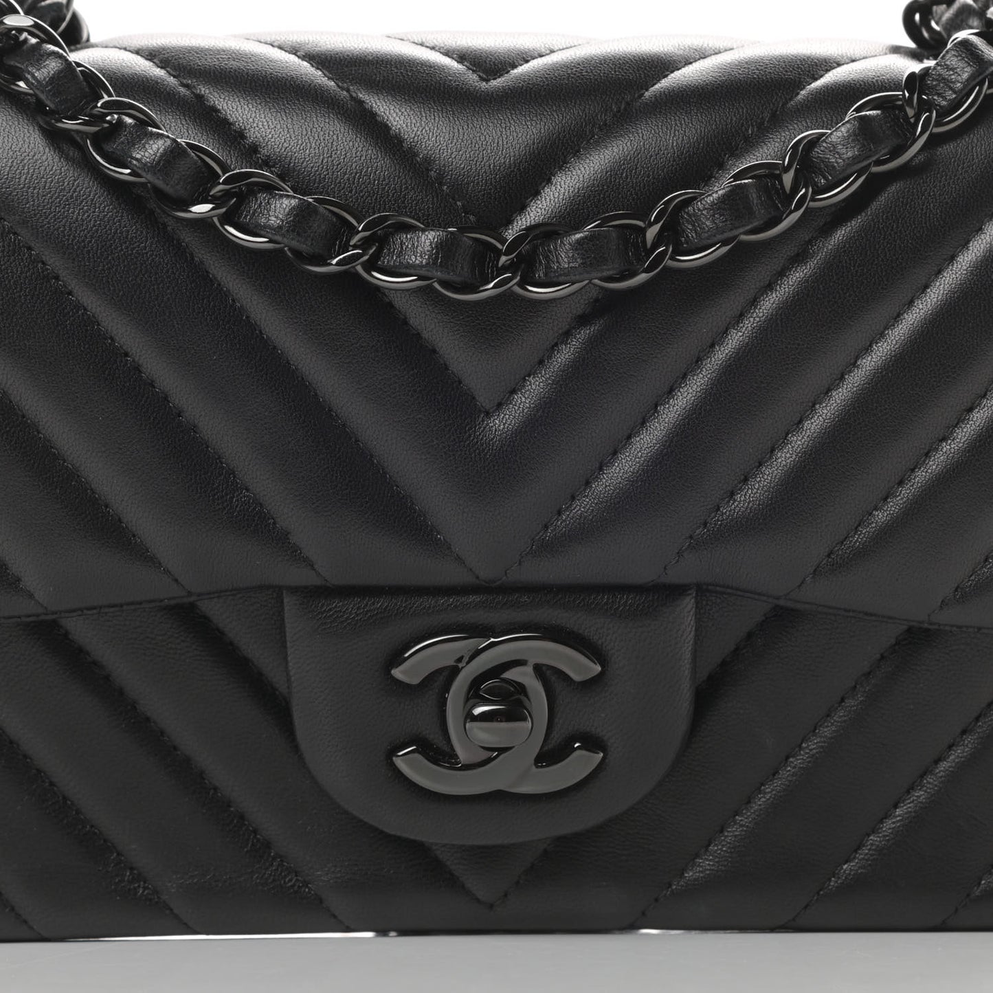 Lambskin Chevron Quilted Mini Rectangular Flap So Black