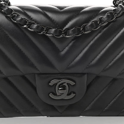 Chanel Lambskin Chevron Quilted Mini Rectangular Flap So Black 8 of 16