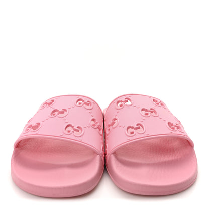 Gucci Rubber GG Monogram Perforated Womens Slide Sandals 38 Rose Box 3 of 8