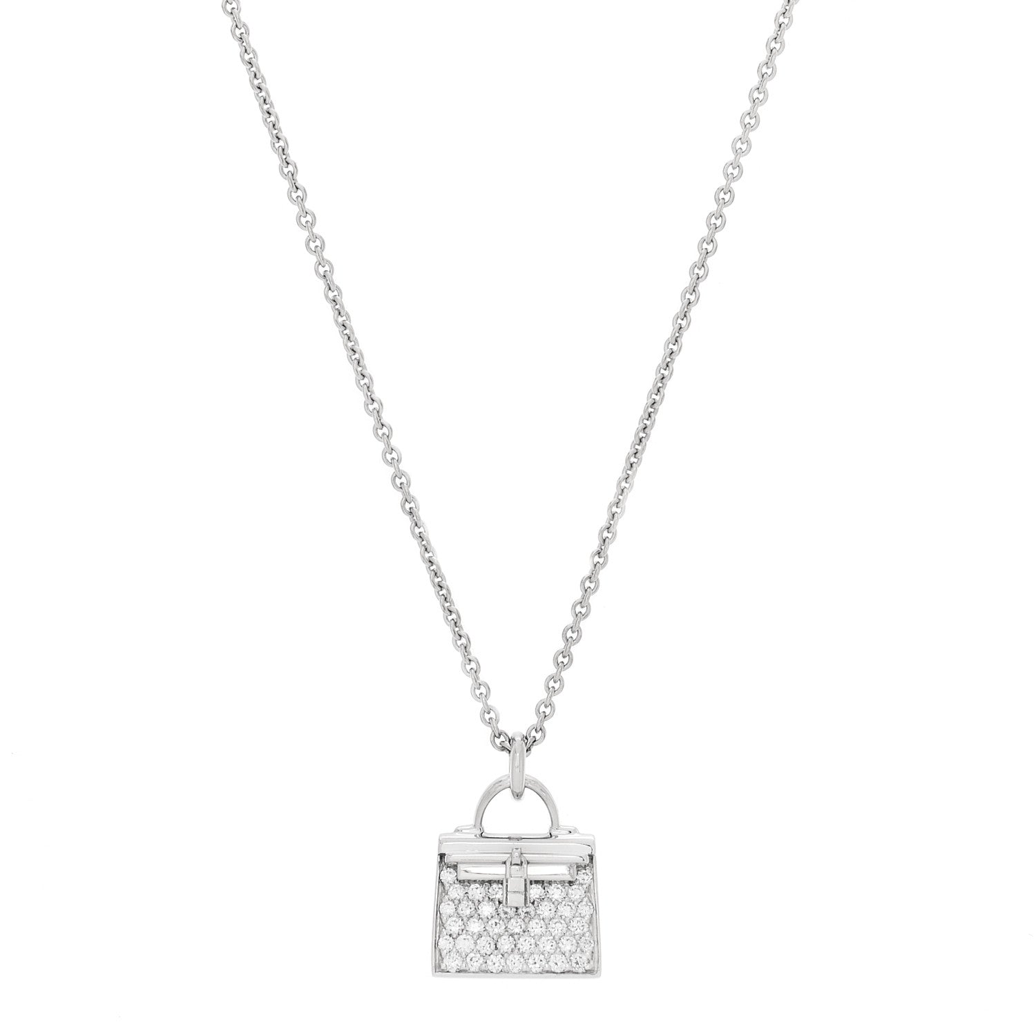Hermes 18K White Gold Diamond Kelly Amulette Pendant Necklace 1 of 6