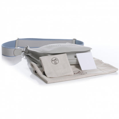 Hermes Taurillon Clemence Evelyne III PM Gris Perle w Bleu Lin Strap NEW 4 of 8