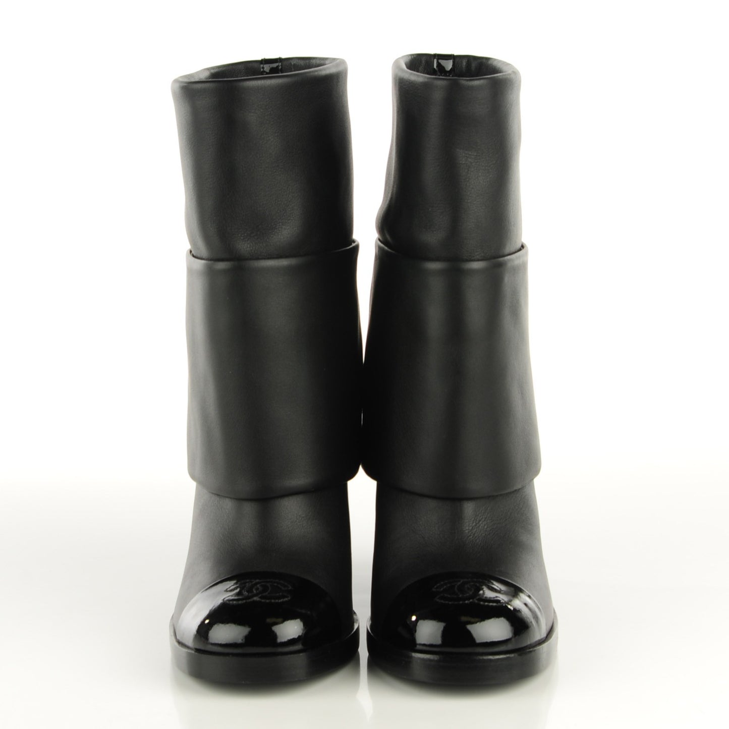 Calfskin CC Cap Toe Fold Over Boots 36 Black