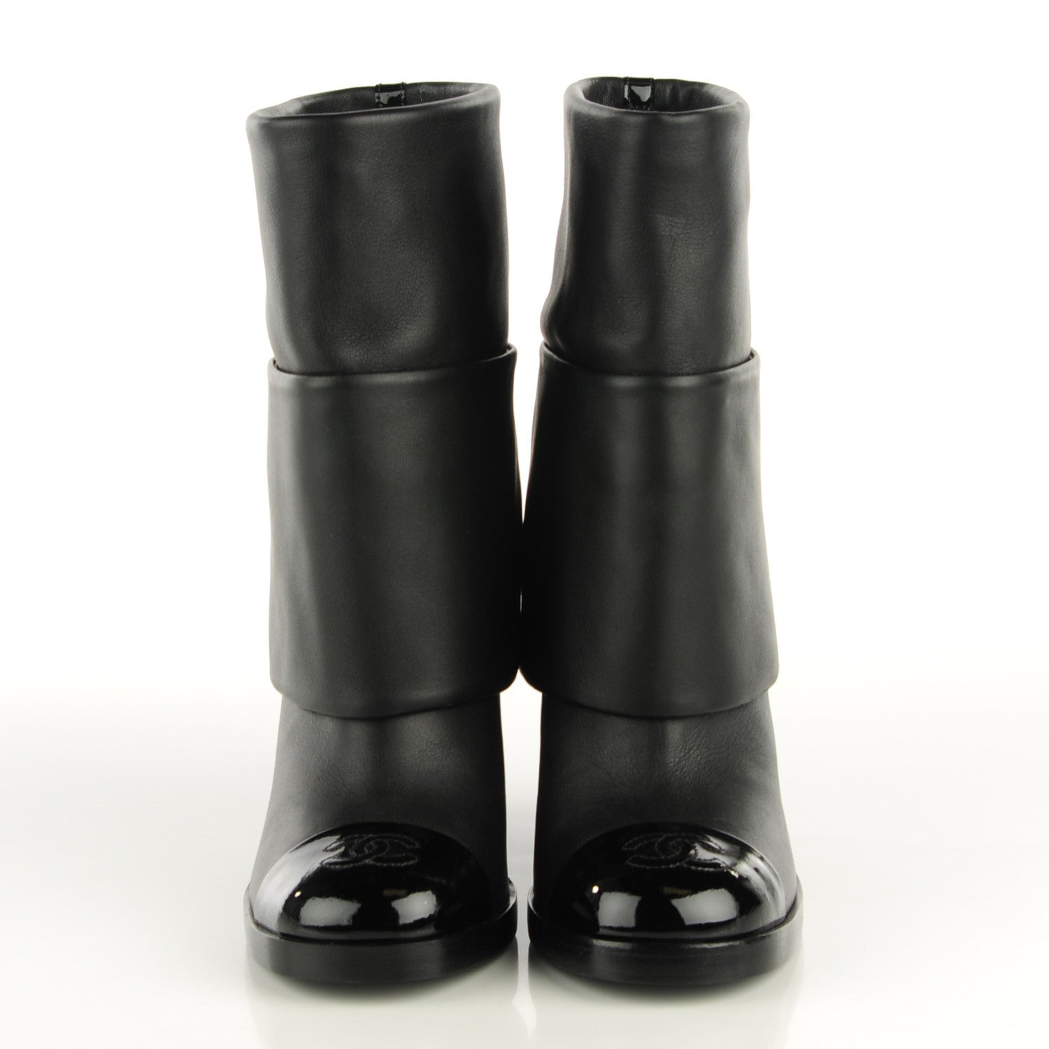 Chanel Calfskin CC Cap Toe Fold Over Boots 36 Black 2 of 7