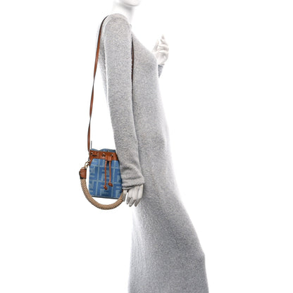 Fendi Denim Vitello King F is Fendi FF Embroidered Mini Mon Tresor Bucket Bag Denim Chiaro Brandy 2 of 10