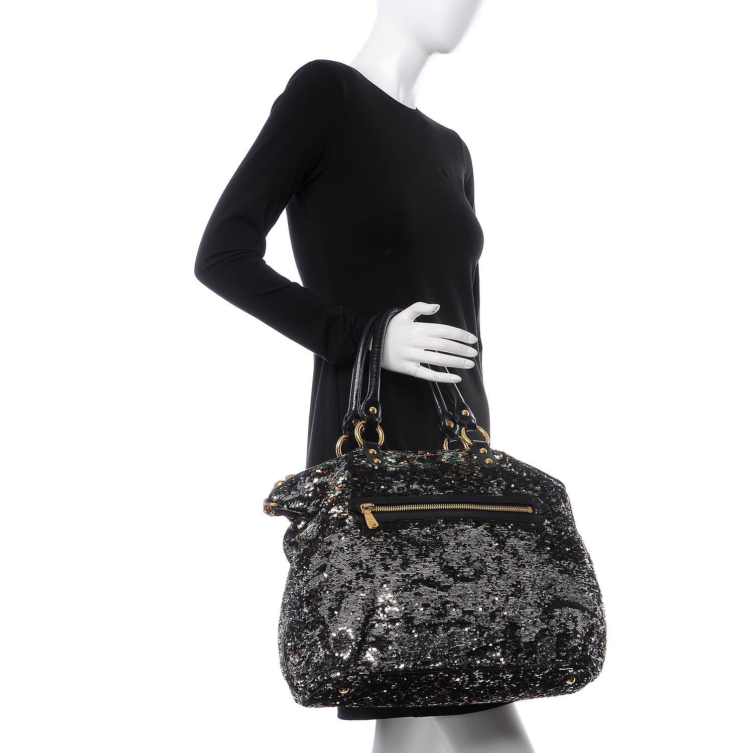 Miu Miu Paillettes Sequin Shopping Tote Argento 2 of 10