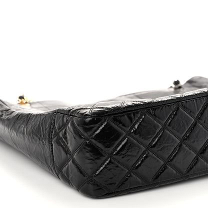 Chanel Shiny Aged Calfskin Quilted Large Shopping Bag Black 10 of 11