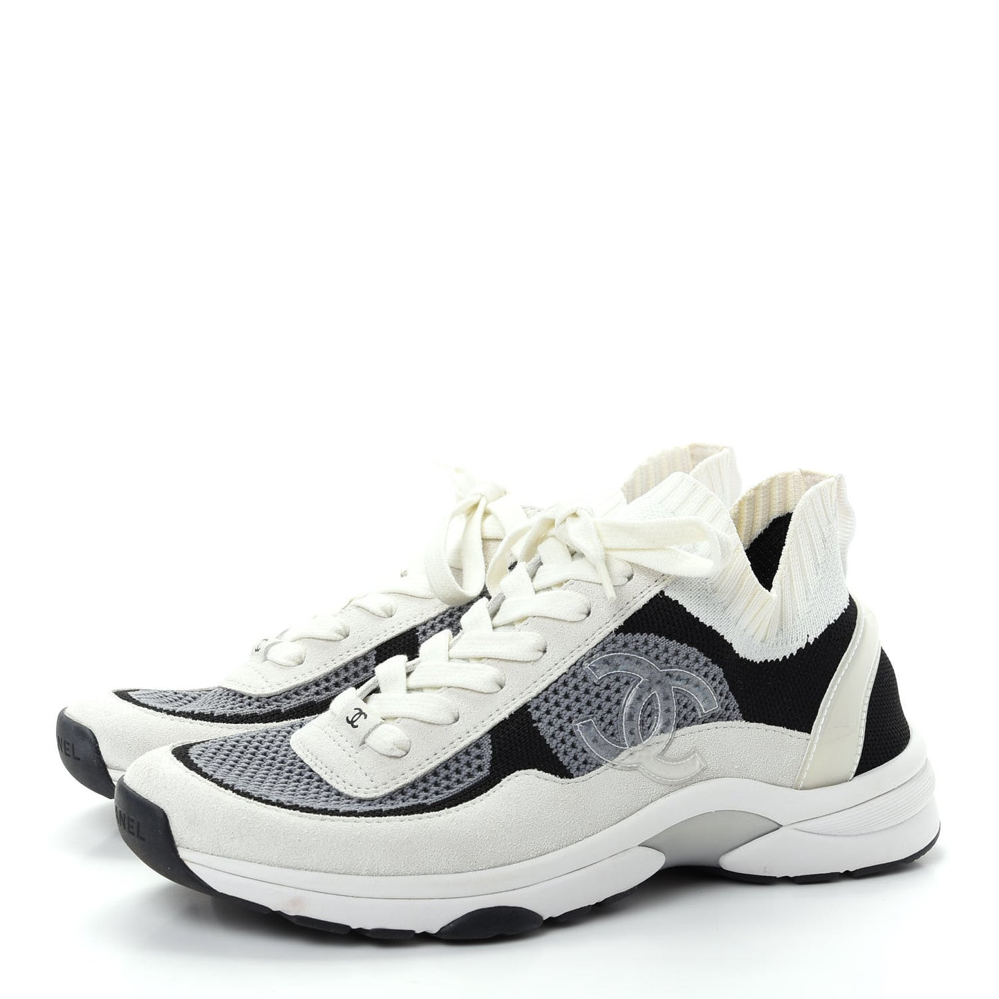 Fabric Suede Calfskin Stretch CC Sneakers 40 Beige Black