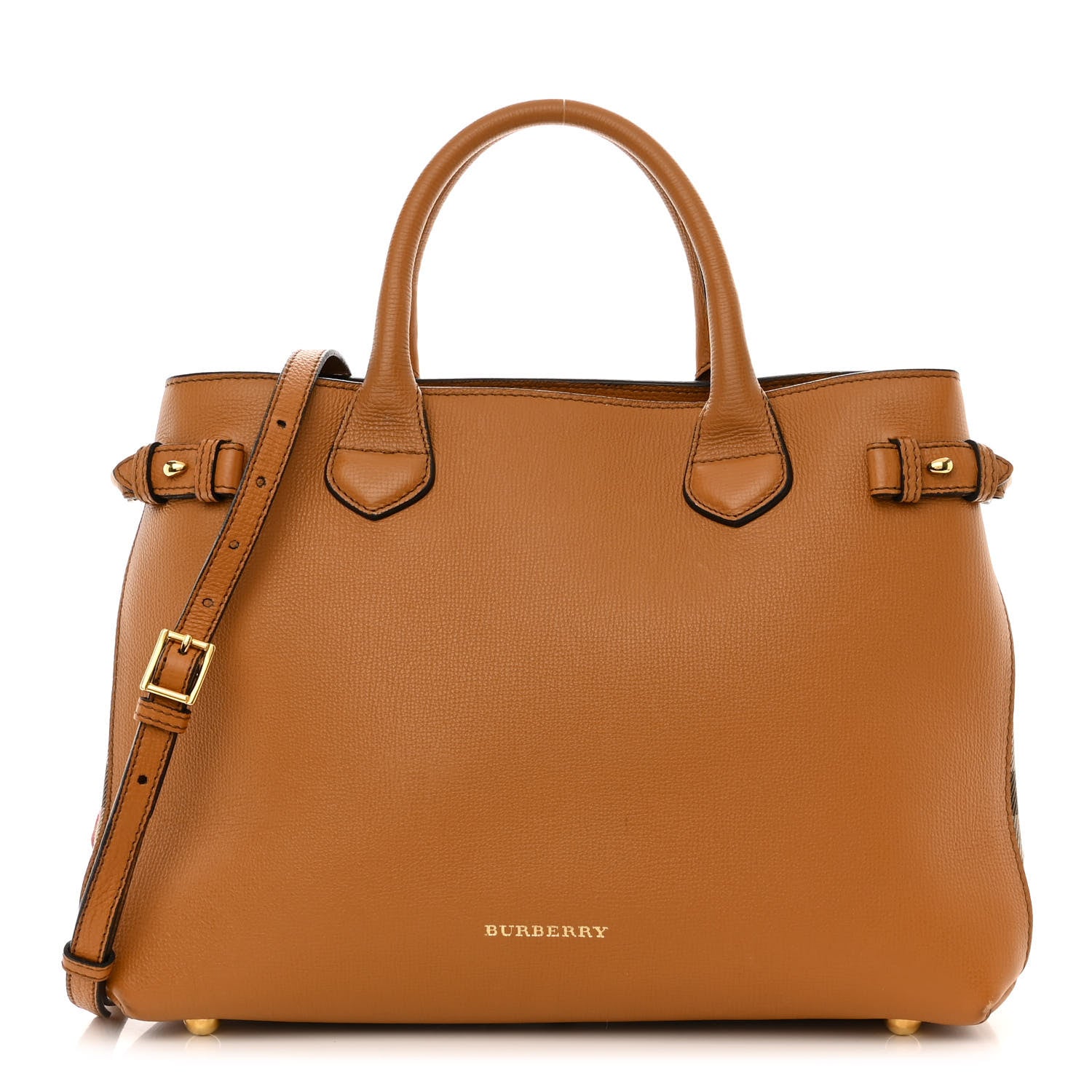 Burberry Grainy Calfskin House Check Medium Banner Tote Cognac 1 of 13