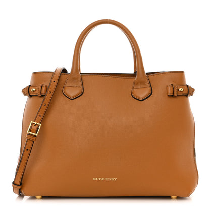 Burberry Grainy Calfskin House Check Medium Banner Tote Cognac 1 of 13