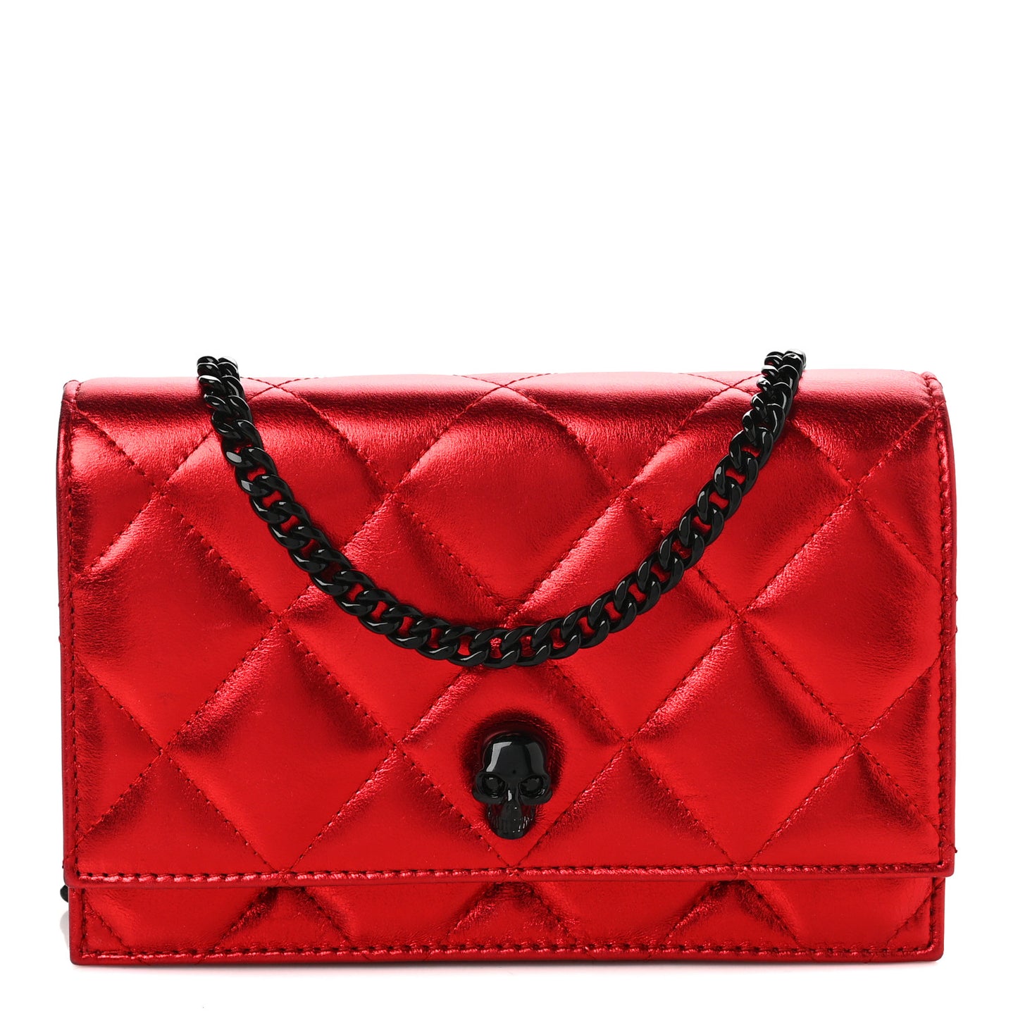 Calfskin Quilted Skull Small Chain Crossbody Bag Red