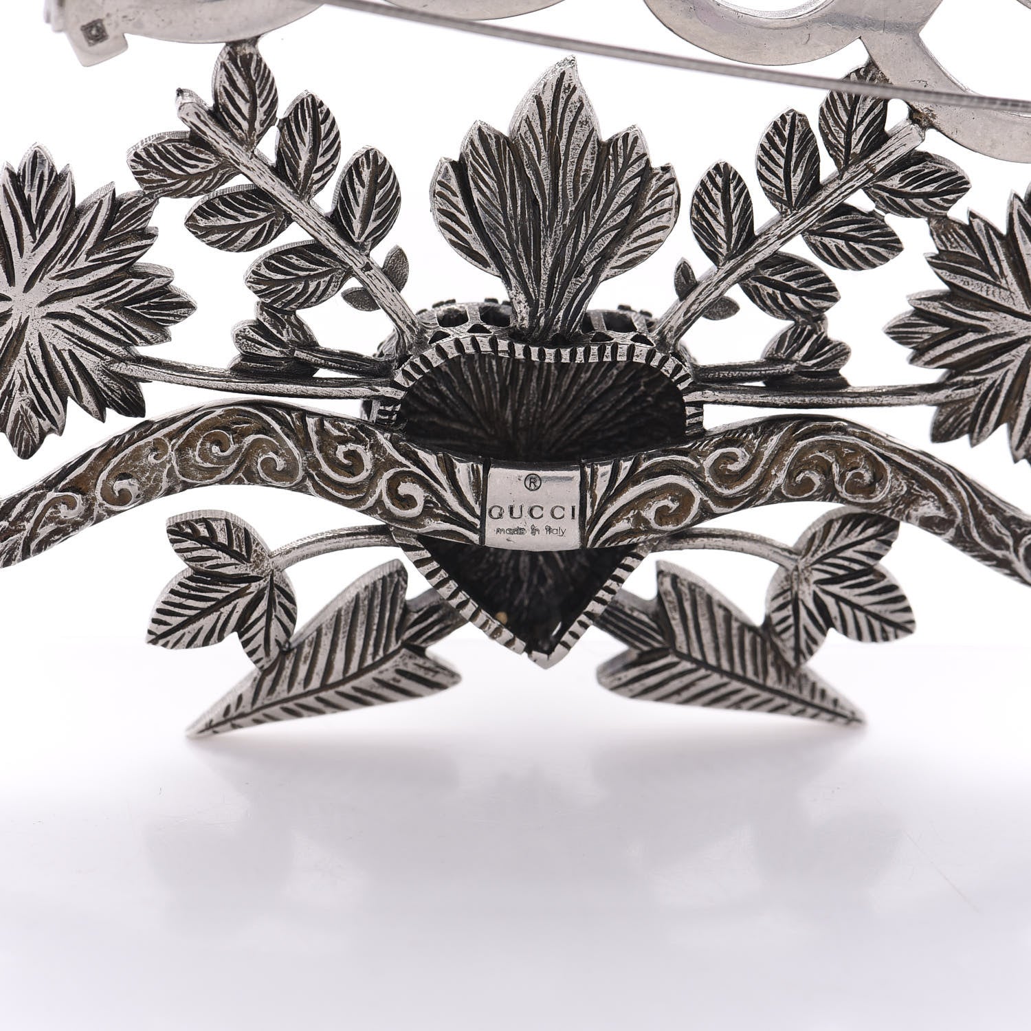 Gucci Metal Crystal Guccy Brooch Aged Silver 4 of 5