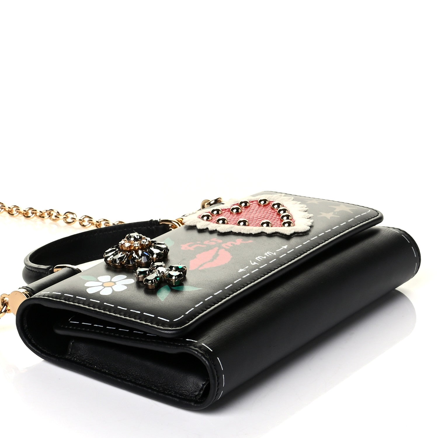 Dolce & Gabbana Calfskin Crystal Embellished Mini Von Bag Black 3 of 7