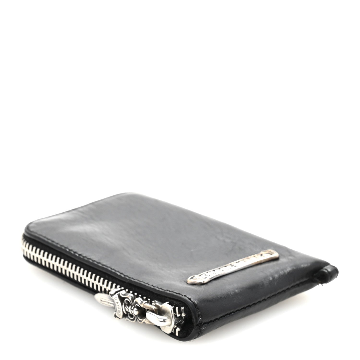 Chrome Hearts Lambskin Cross Patch Zip Card Holder Wallet Black