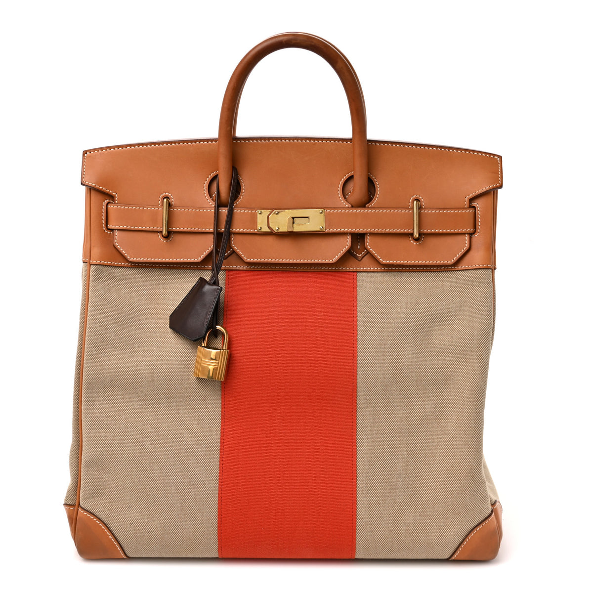 Hermes Toile Natural Barenia Flag HAC Birkin 40  Fauve Paprika 1 of 17