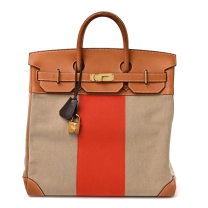 Hermes Toile Natural Barenia Flag HAC Birkin 40  Fauve Paprika 1 of 17