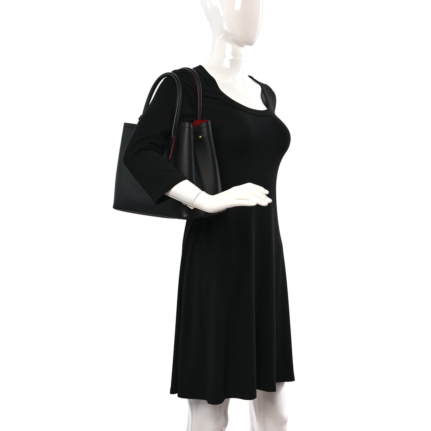 Saffiano Cuir Small Double Bag Black Fuoco