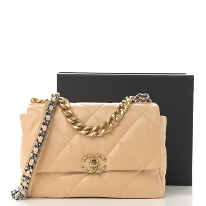 Chanel Shiny Goatskin Quilted Large Chanel 19 Flap Beige 10 of 10