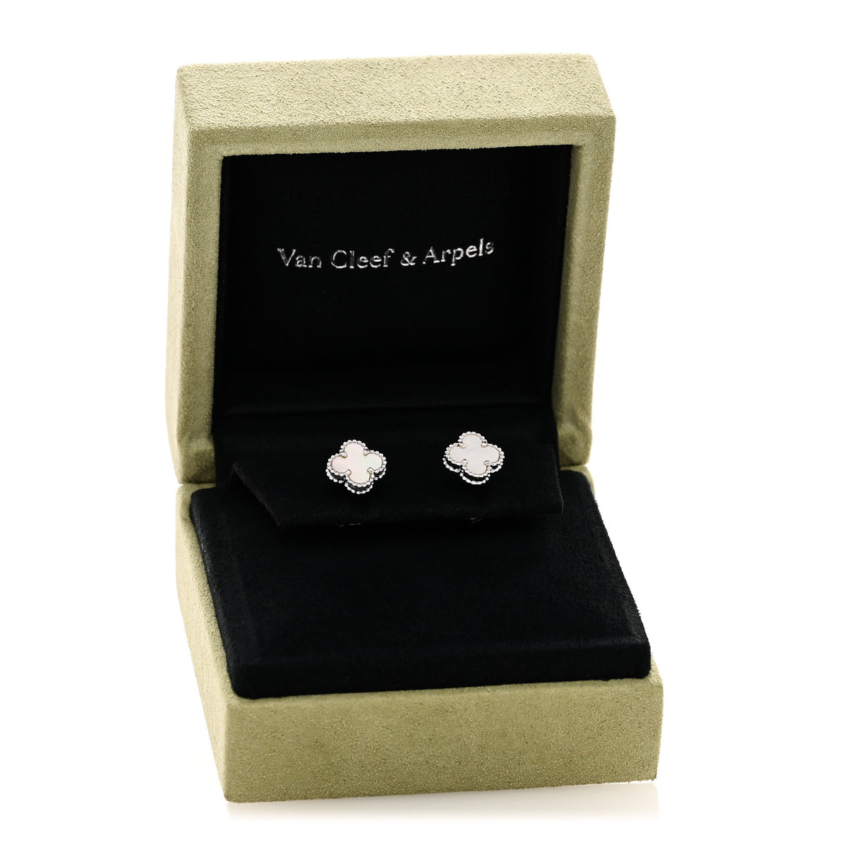 Van Cleef & Arpels 18K White Gold Mother of Pearl Sweet Alhambra Earrings 5 of 5