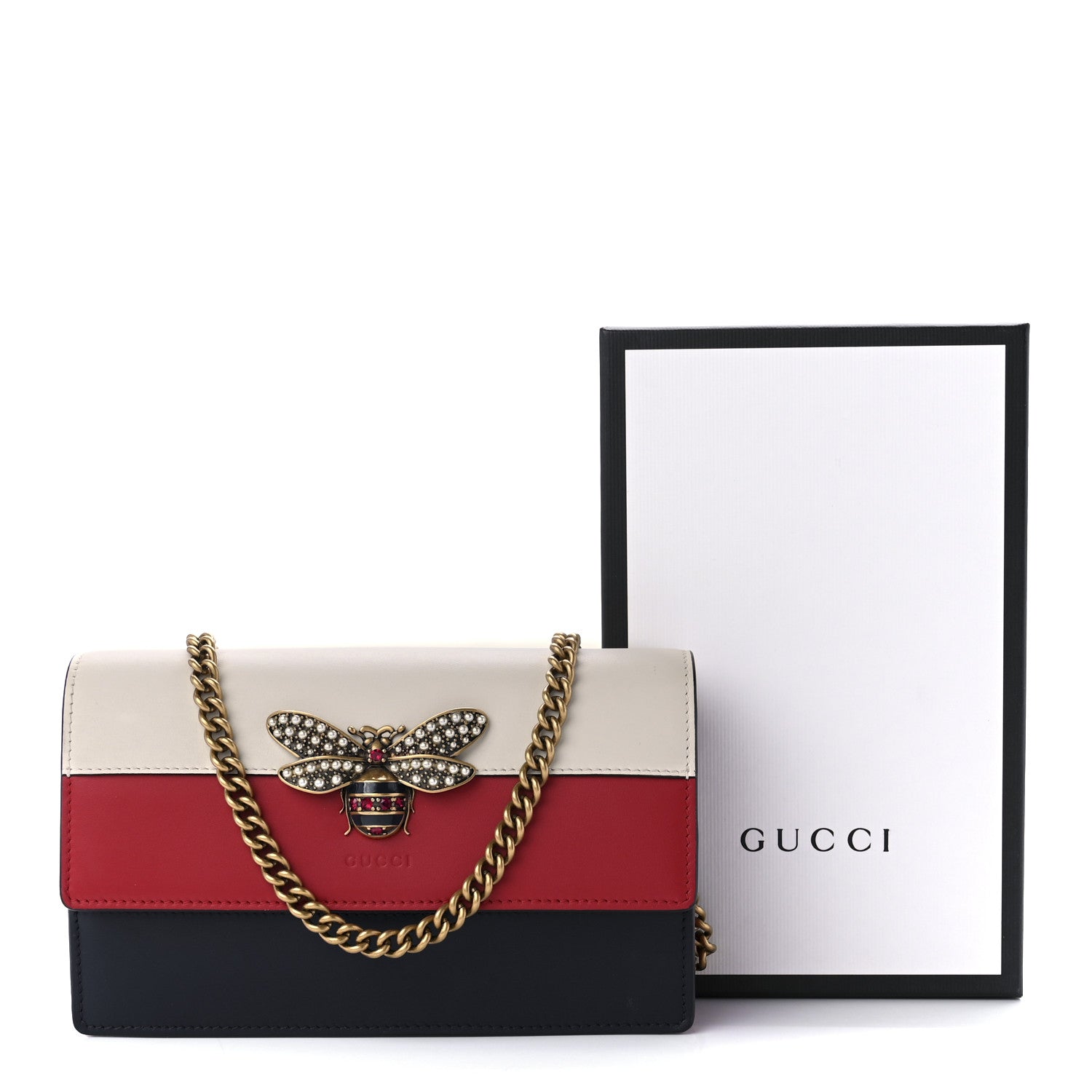 Gucci Calfskin Queen Margaret Chain Wallet Blue Agata Hibiscus Red Mystic White 11 of 11