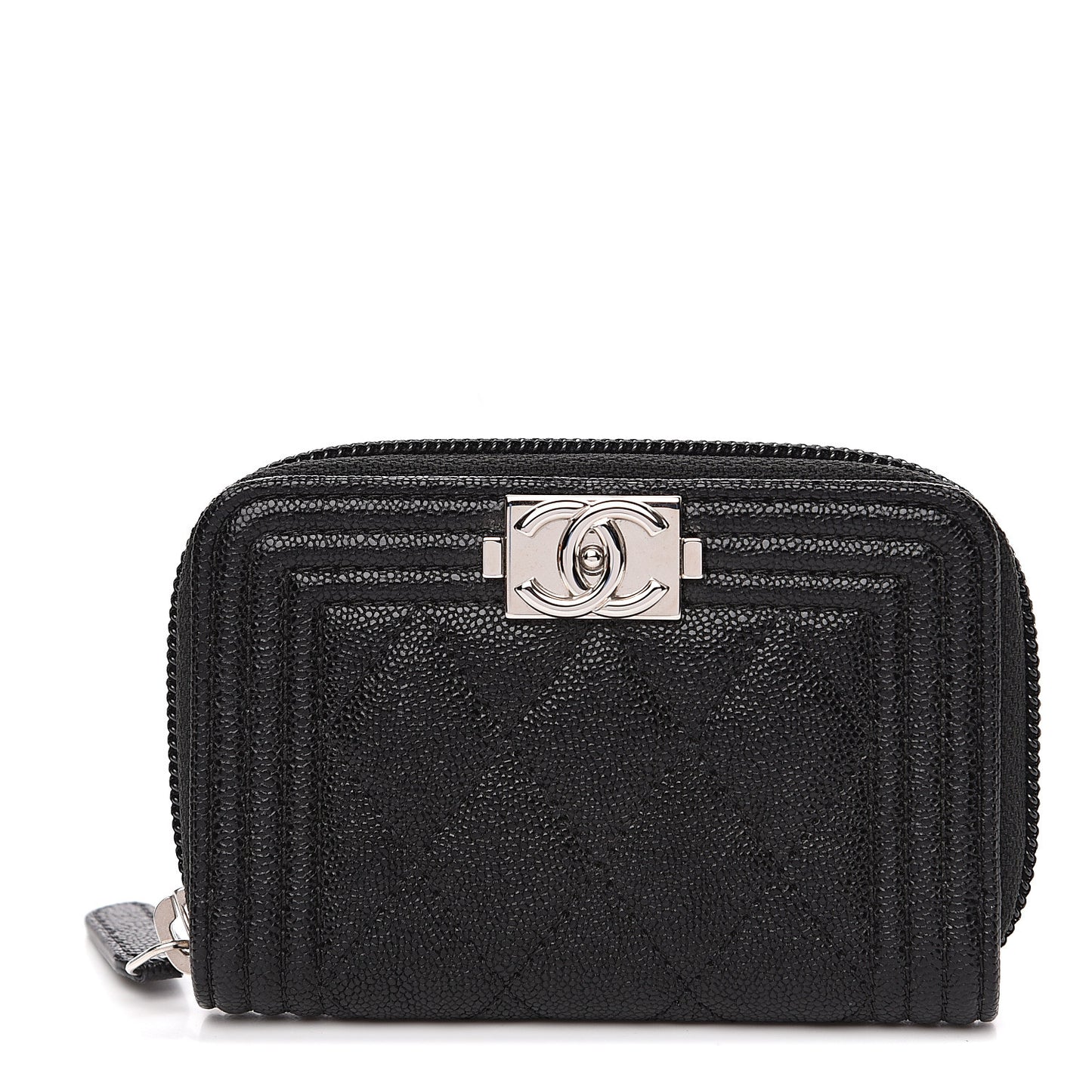 Caviar Quilted Boy Zip Around Coin Purse Wallet Black
