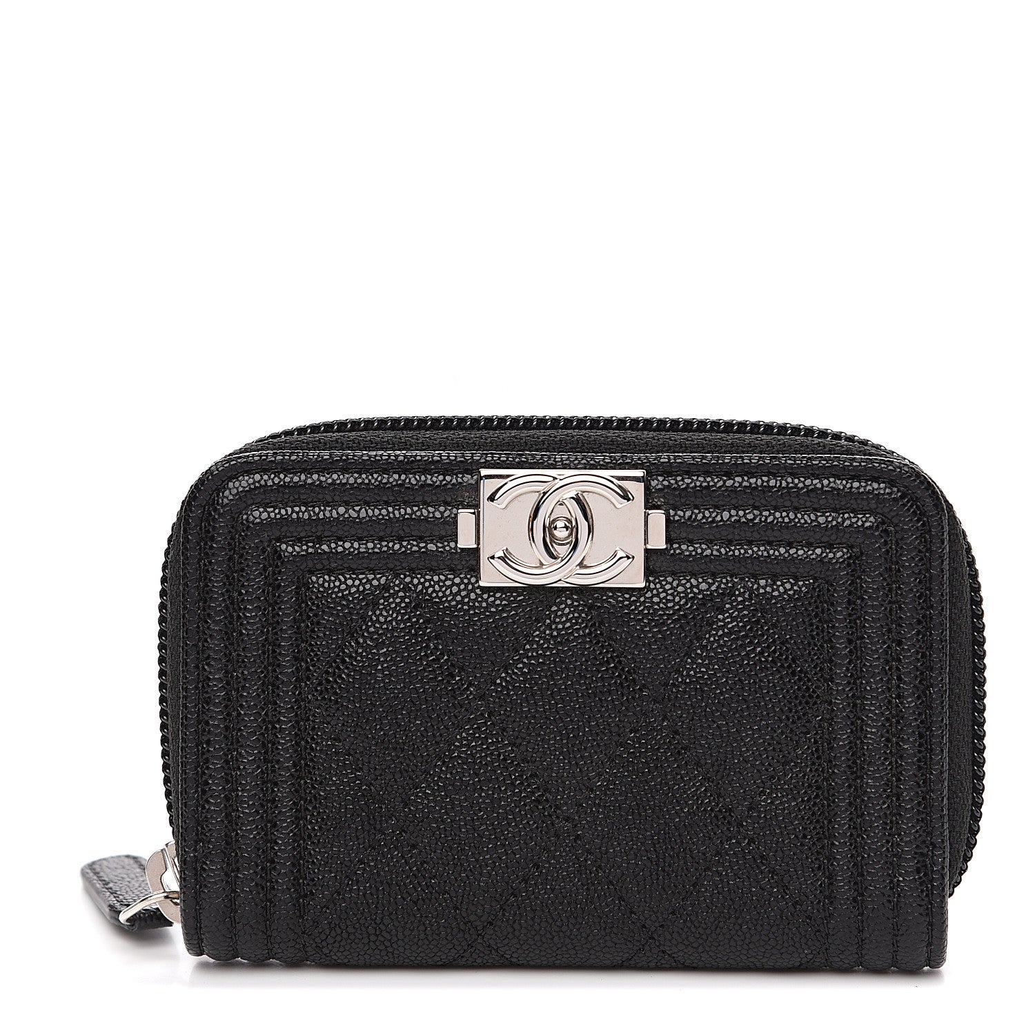Chanel Caviar Quilted Boy Zip Around Coin Purse Wallet Black 1 of 7