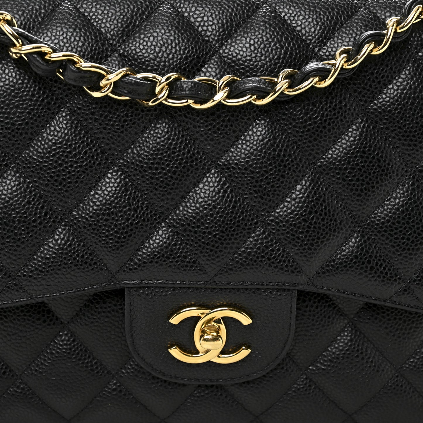 Caviar Quilted Jumbo Double Flap Black