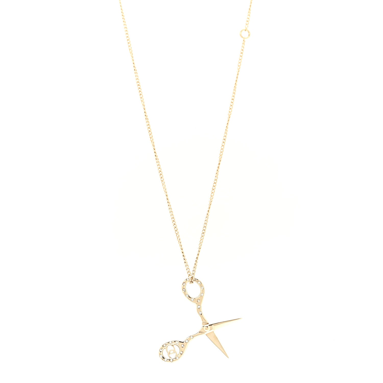 Chanel Metal Strass Crystal Scissors CC Pendant Necklace Gold 1 of 6