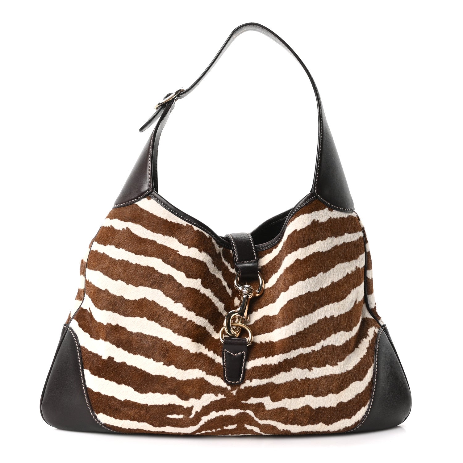 Gucci Pony Hair Zebra Print Medium Jackie O Bouvier Hobo Brown 1 of 10
