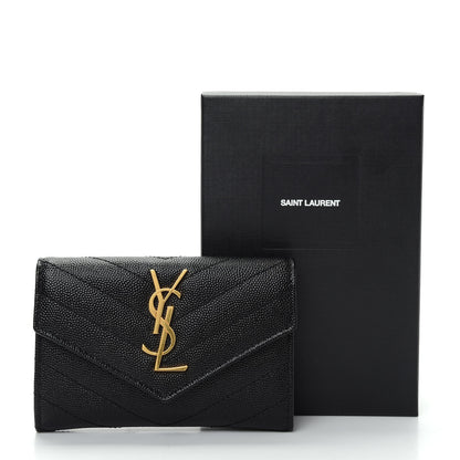 Saint Laurent Grain De Poudre Matelasse Chevron Small Monogram Envelope Wallet Black 8 of 8