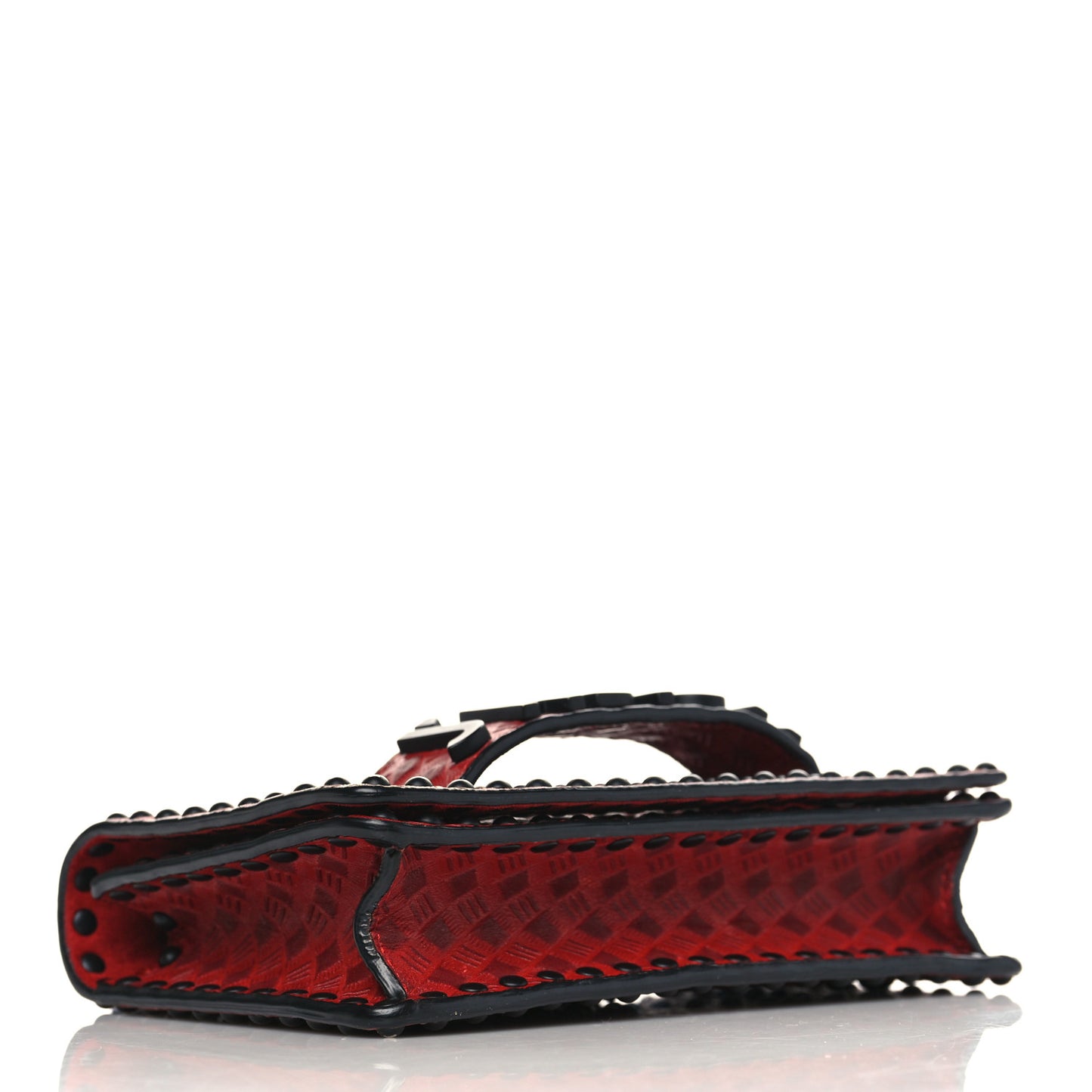 Calfskin Embossed Cannage Studded Mini J'Adior Chain Flap Bag Red