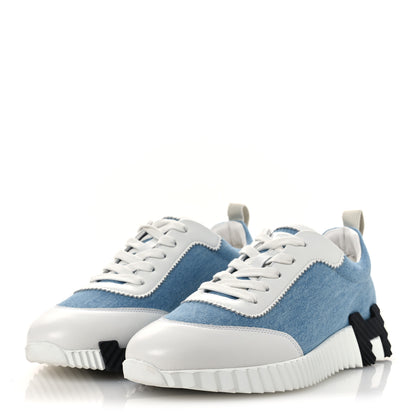 Hermes Denim Calfskin Bouncing Sneakers 40 Bleu Clair White 4 of 10