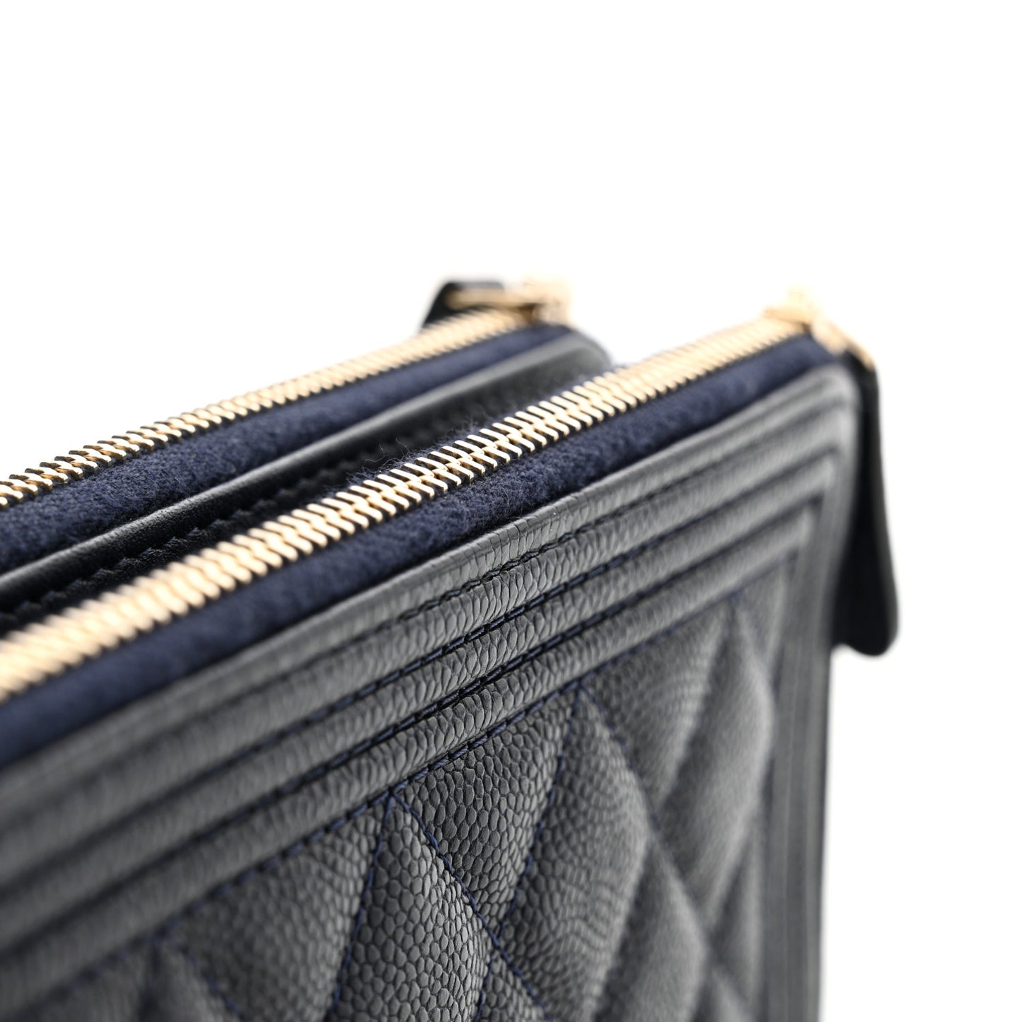 Caviar Quilted Small Boy Clutch With Chain Dark Blue
