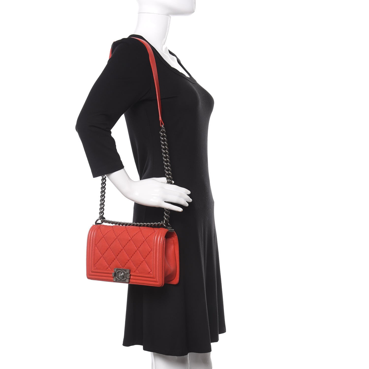 Chanel Calfskin Quilted Double Stitch Medium Boy Flap Red 2 of 12