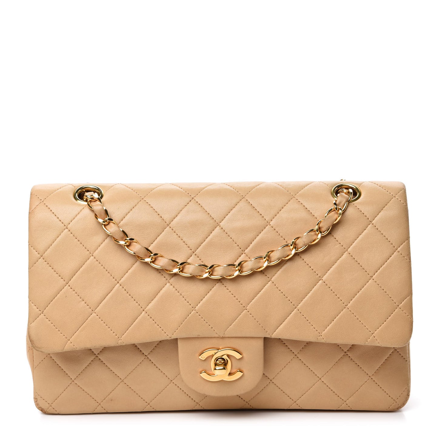 Lambskin Quilted Small Double Flap Beige