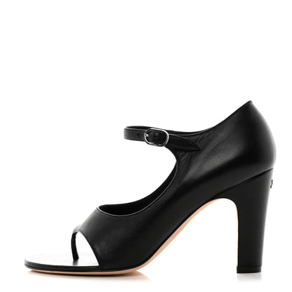 Chanel Lambskin Open Toe Mary Jane Pumps 37.5 Black 1 of 9