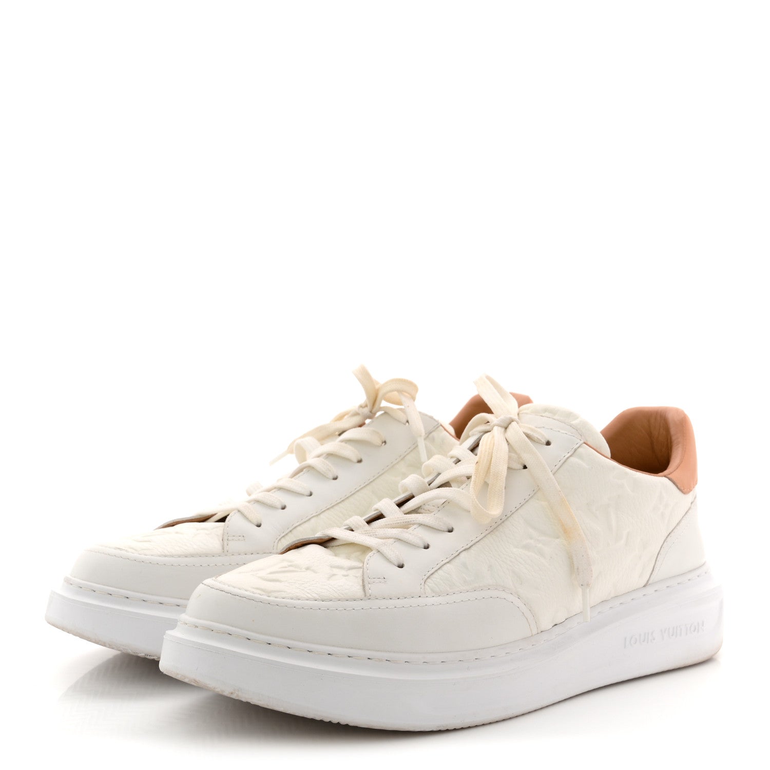Louis Vuitton Grained Calfskin Embossed Monogram Mens Beverly Hills Sneakers 8.5 White 4 of 12