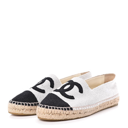 Chanel Terry Cloth CC Espadrilles 39 Silver Black 3 of 10